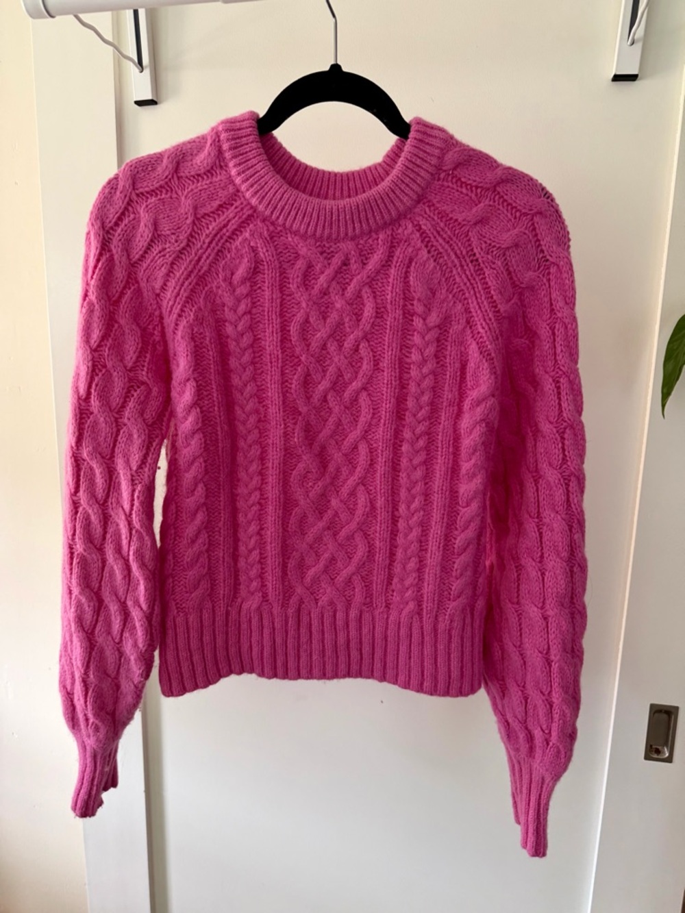 A.L.C. Hot Pink Cable Knit Crewneck Sweater